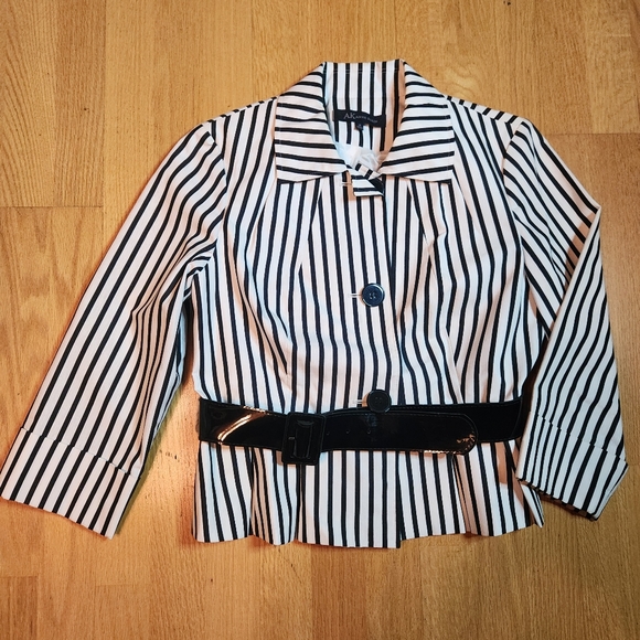 Anne Klein Black and White Striped Jacket - Picture 1 of 11